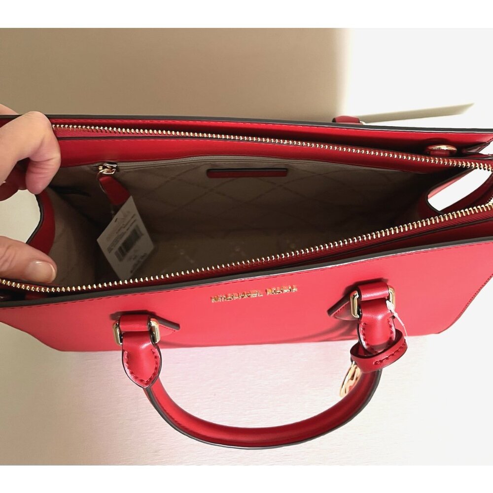 New Michael Kors Sheila Medium Saffiano Vegan Leather Satchel Bright Red - Picture 4 of 7